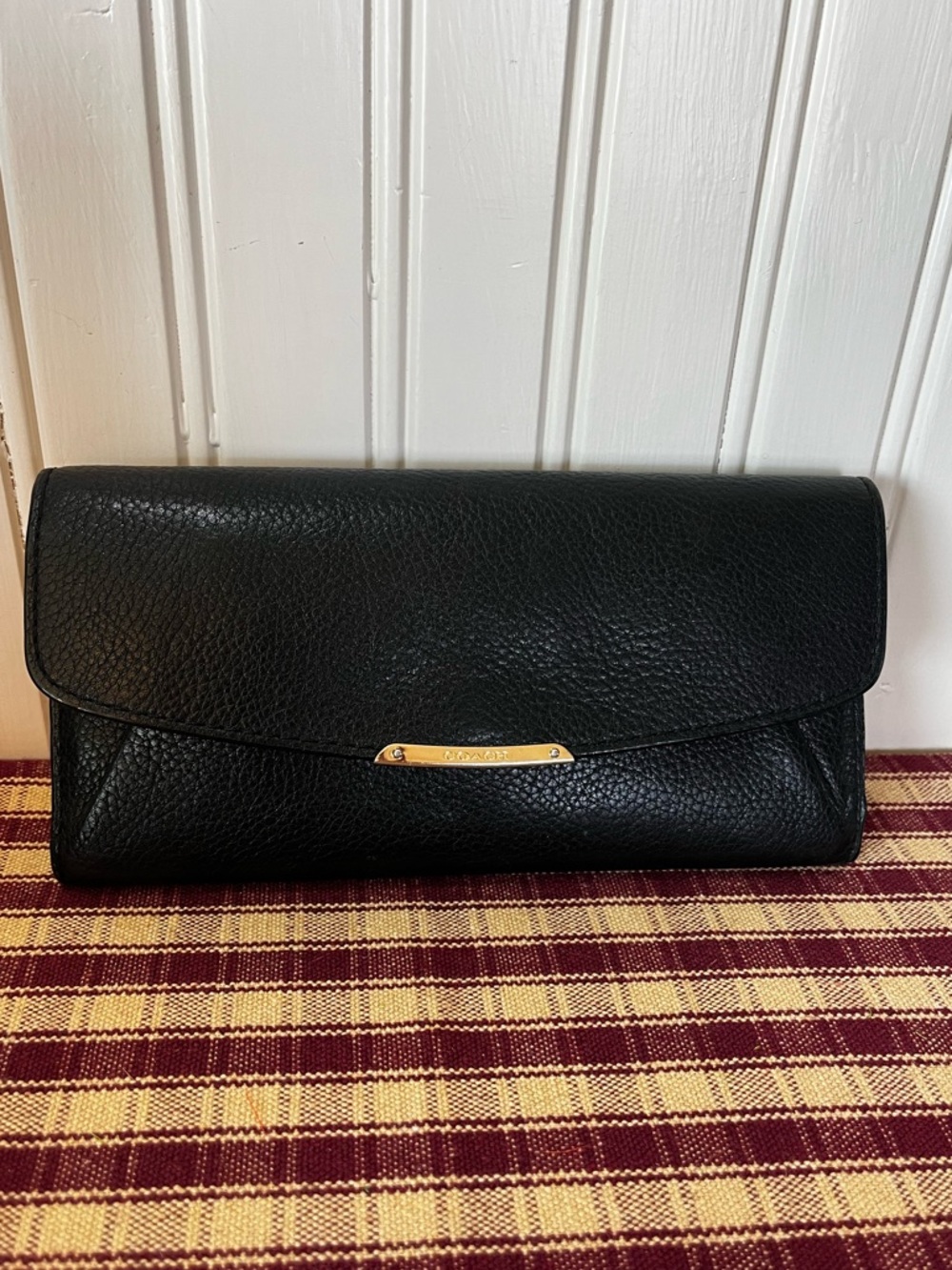 Coach Black Pebbled Envelope Style Long Wallet